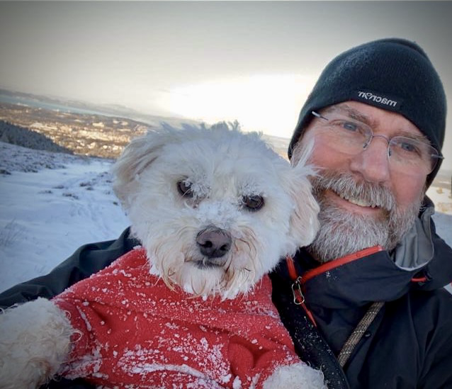 Buddy and Brian outdoors in the snow